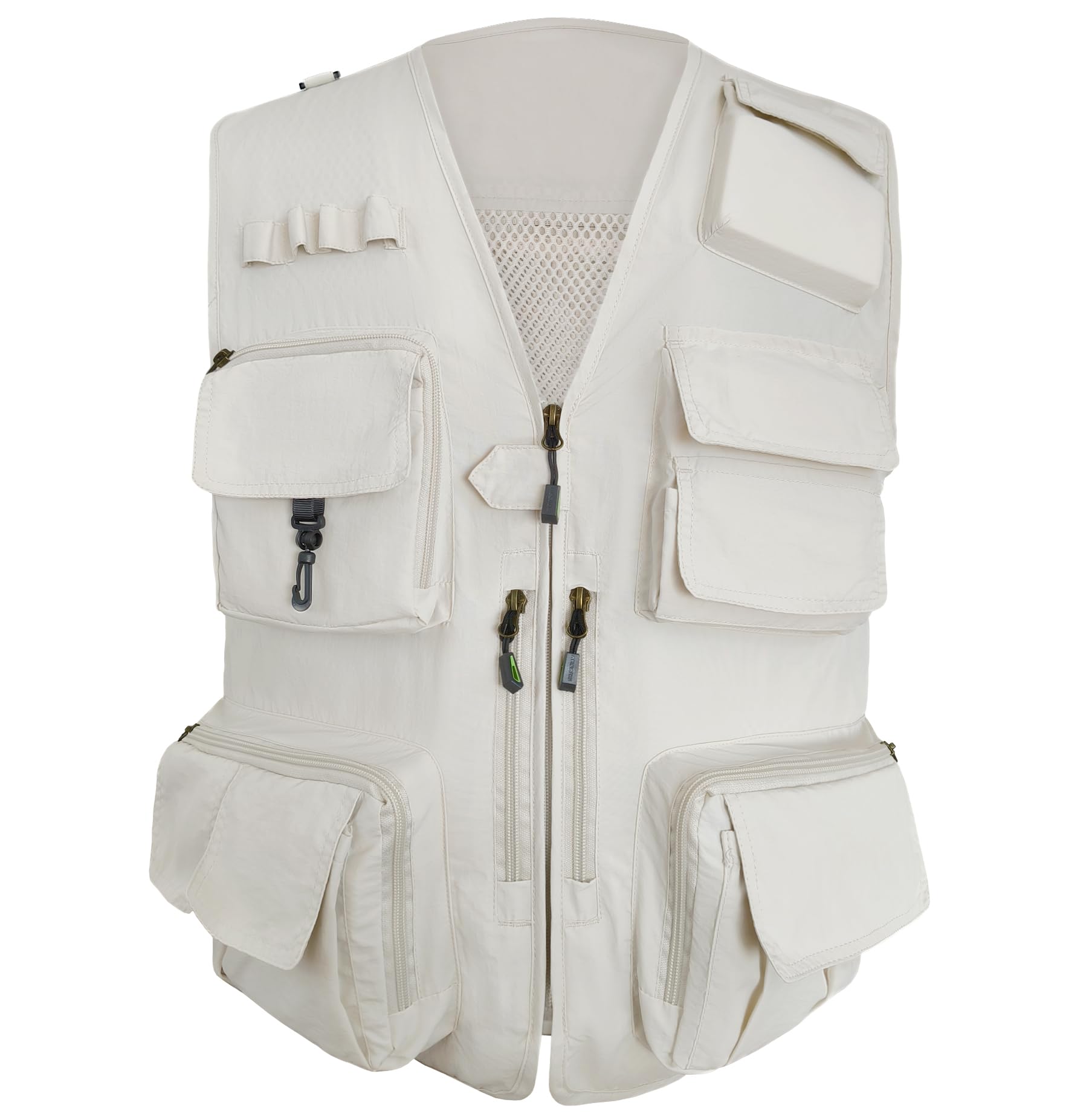 TWENPHYO Mens Lightweight Safari Travel Fishing Photography Outdoor Work Cargo Vest with Pockets(White,XL)