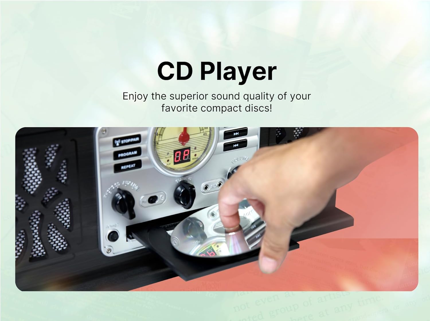 Victor VWRP-3800 State 7-in-1 Turntable Music Center with 3-Speed Record Player, CD/MP3/Cassette Player, FM Radio, Dual Bluetooth In & Out, and Built-in Stereo Speakers – Perfect for Music Enthusiasts