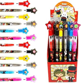 TINYMILLS 24 Pcs Magic Themed Multi Point Stackable Push Pencil Assortment with Eraser for Magic Birthday Party Favor Prize Carnival Goodie Bag Stuffers Classroom Rewards Pinata Fillers