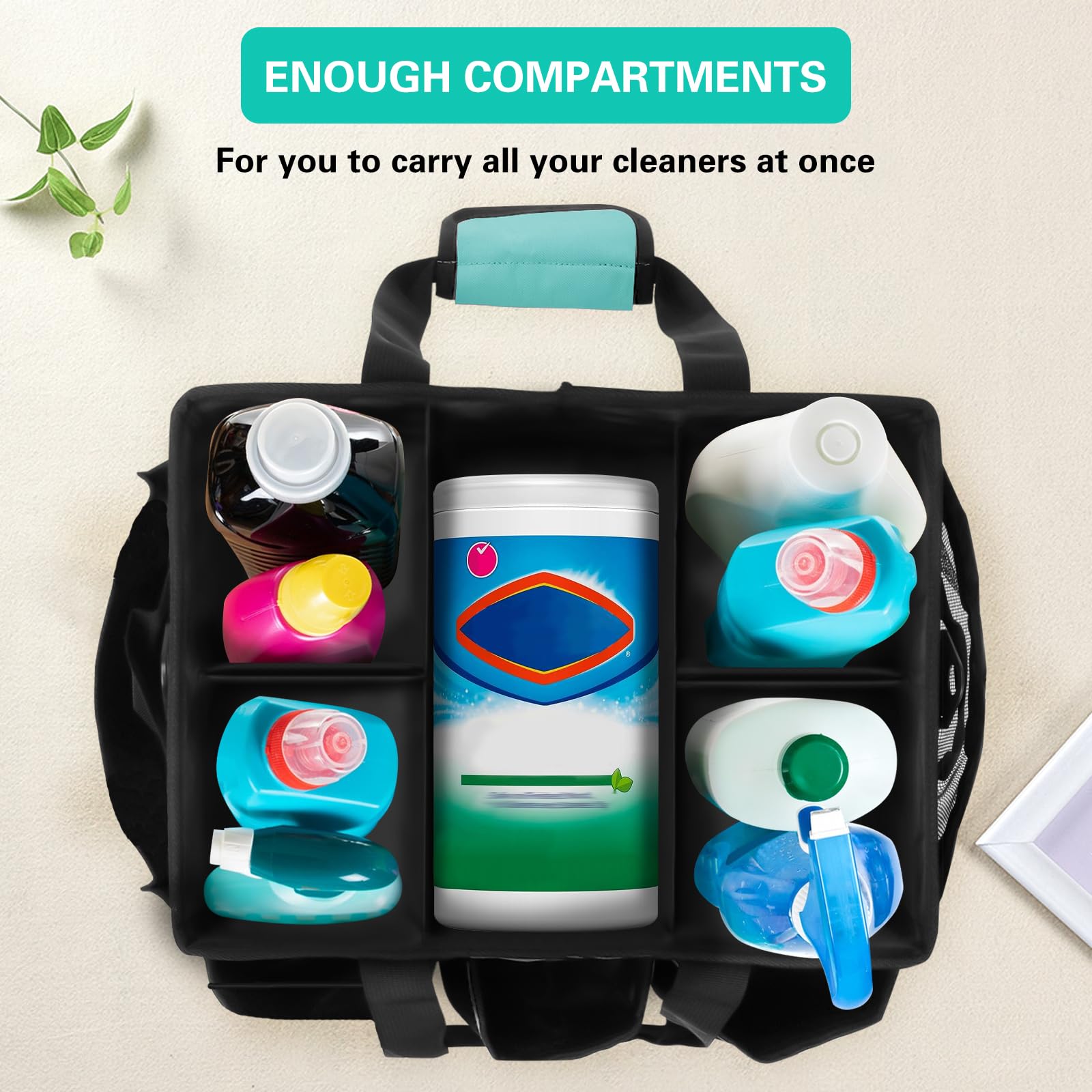 Reinigungs Organizer Tasche, 39*24*27 cm Reinigungs Caddy Organisator mit Griff und Verstellbarem Schultergurt Tragbare Reinigungstasche, Mehreren Taschen für Zuhause Auto Einkaufen Küche (Hellblau)