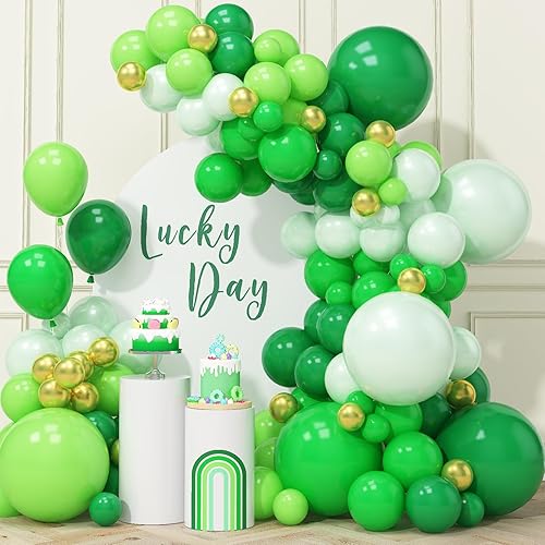 Kit de arco de globos verdes con 131 globos de látex gruesos de fiesta de diferentes tamaños de 18125 pulgadas, globos de color verde oscuro dorado