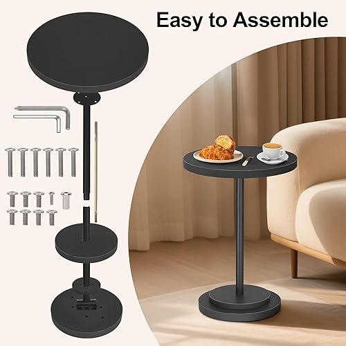 Miniatura 5 de Mesa de bebidas, pequeñas mesas auxiliares de pedestal para espacios pequeños, mesa redonda de madera para martini para exteriores, sala de estar y