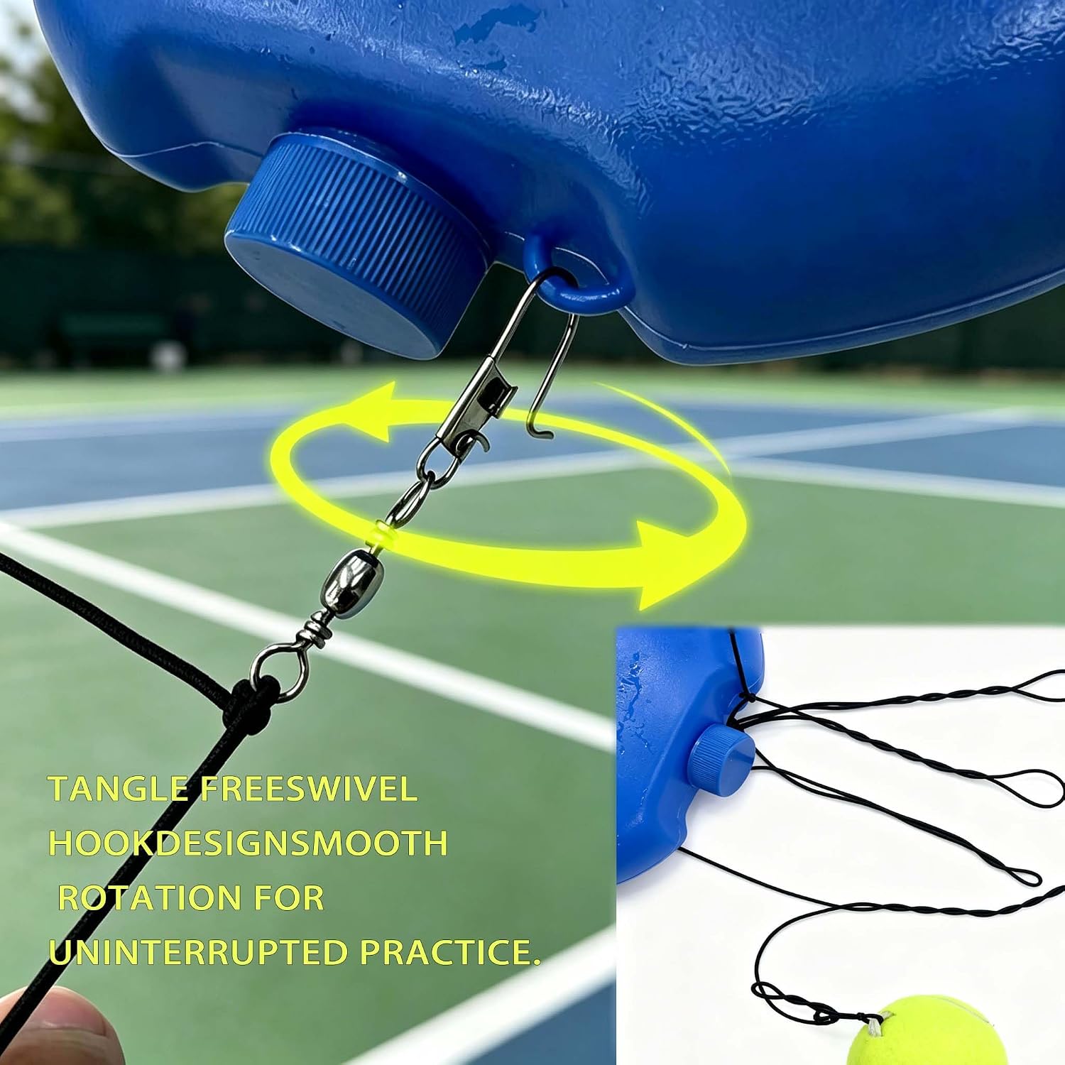 2-Pack Tennis Trainer Rebound Ball Set for Beginners Solo Practice | Kettle-Shape Portable Design — Side handle grip, empty base, wrap cord in seconds. Compact for park, vacation, PE class carry