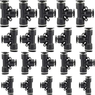 Jienk 20PCS Union Tee Push to Connect Airline Fittings for 1/4 5/16 3/8 1/2 Tube , Quick Release Pneumatic Connector for Air Compressor Air Brake Shop Air
