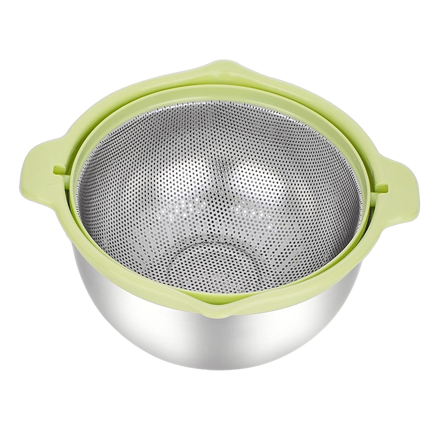 FRESHOME Stainless Steel Fancy Collander for Washing Rice,Fruits,Vegetables and Grains to Filter Easily in The Kitchen Bowl -Multi Colors (X-Large), 35X29X10.5 Cm, Silver