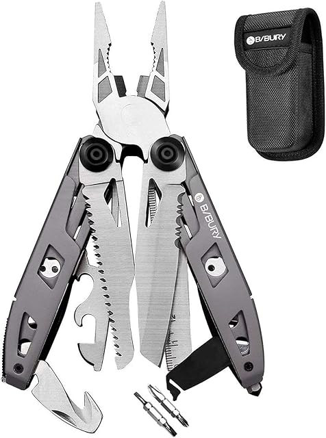 BIBURY Multitools Pliers, Titanium Plating Multi-Tool, 18 in 1 Multifunction Pliers, Stainless Steel Multitools with Nylon Pouch, Ideal for Camping, Outdoor, Repairing, Hiking - Gift for Men