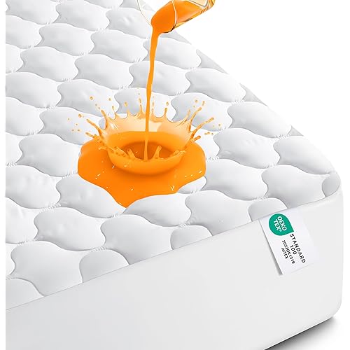 Utopia Bedding Waterproof Mattress Protector, Queen Mattress Pad, Noiseless Quilted Fitted Cover with Deep Pocket Stretches up to 16 Inches (White)