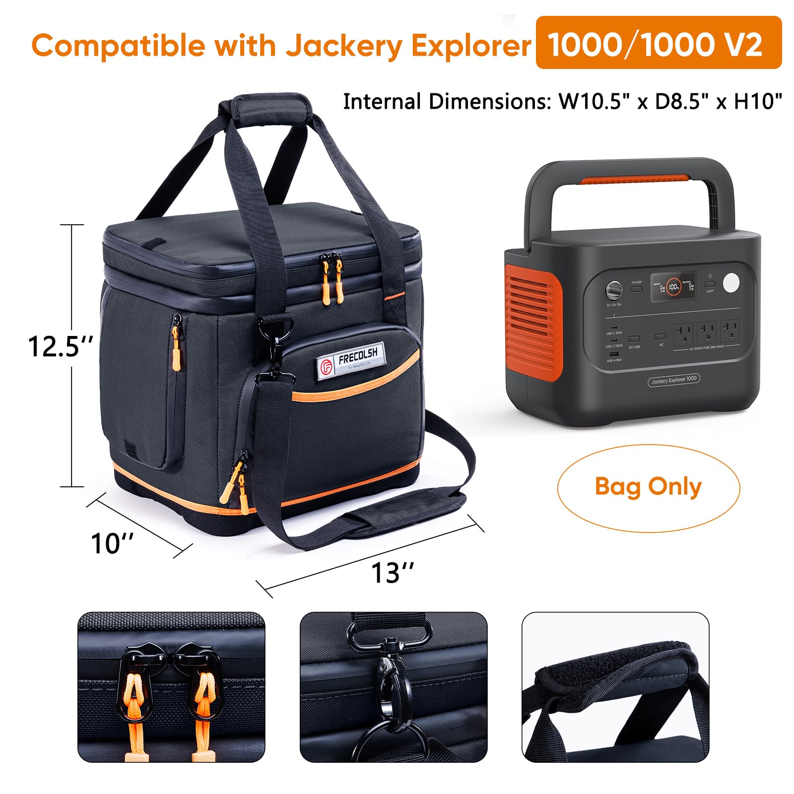 Doppellagige Reise-Tragetasche für Jackery Explorer 1000 v2 – Harter geformter Boden, seitliche Belüftung und Vordertaschen, tragbare Powerstation-Aufbewahrungstasche für Jackery-Zubehör und