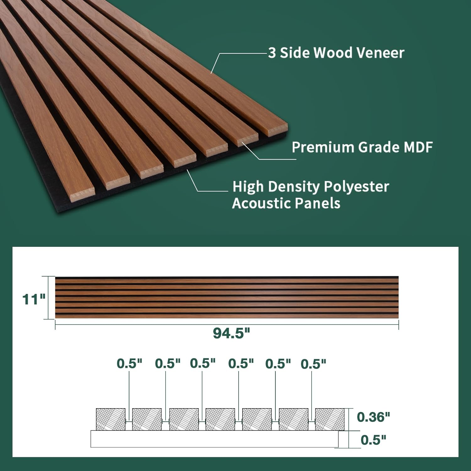Yuzzy 4 Pack Wood Panels for Wall, 94.5" x 11" Acoustic Wood Slat Wall Panel for Interior Wall Decor & Noise Reduction, Soundproof Panel & Sound Absorbing Panels - Teak
