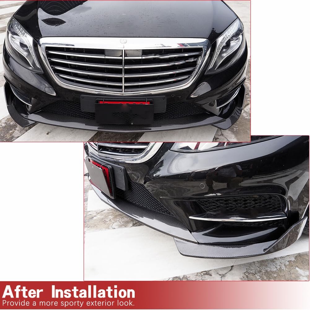 W222 Carbon Fiber Front Lip fits for Mercedes Benz S Class W222 S400 S550 S600 Sport Sedan Pre-Facelift 2014-2017 Carbon Fiber Front Bumper Lip Chin Spoiler Protector (not for AMG&Base)