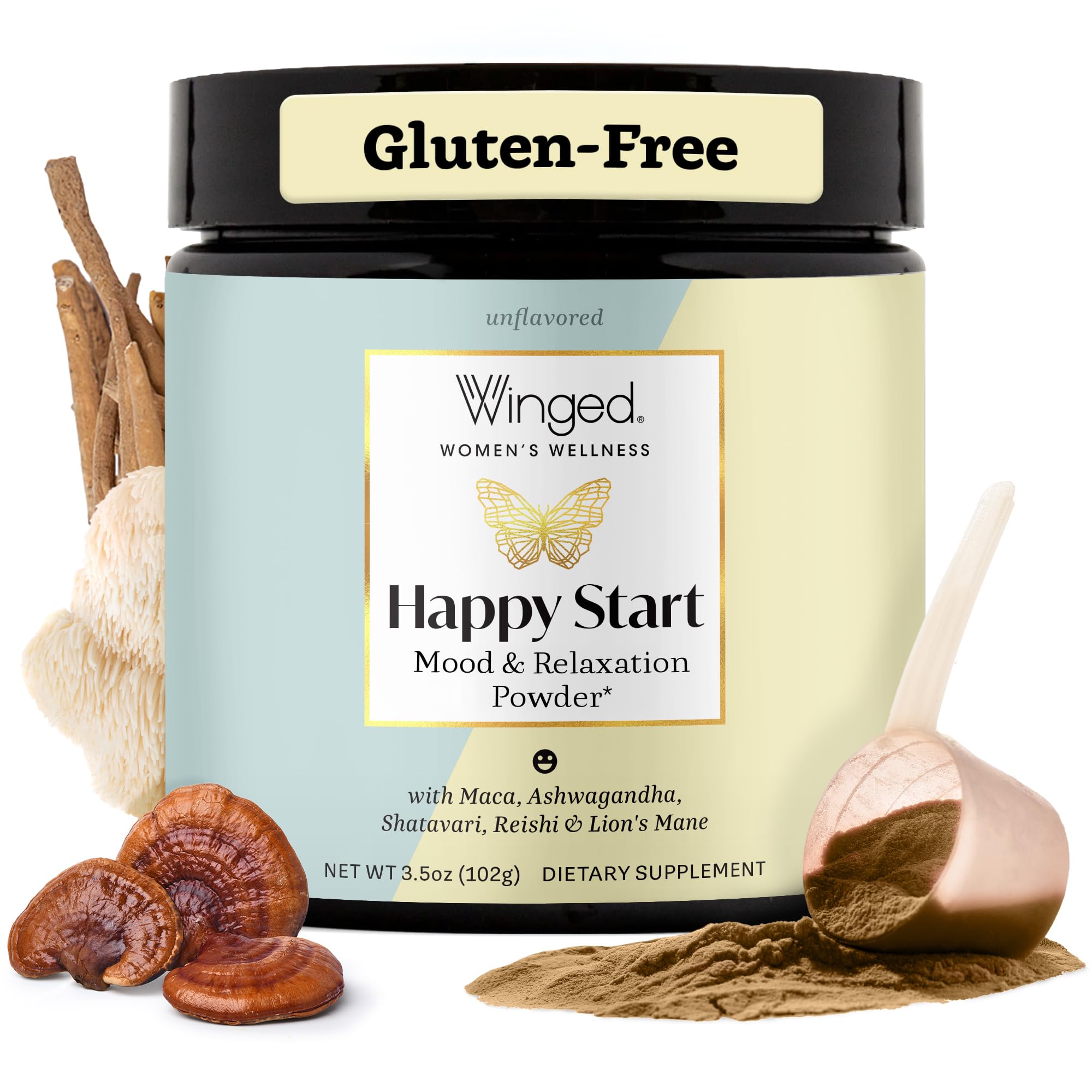 Winged Wellness Happy Start, Mood Boosting Drink Mix Powder for Women 3.5 Ounce (Pack of 1)