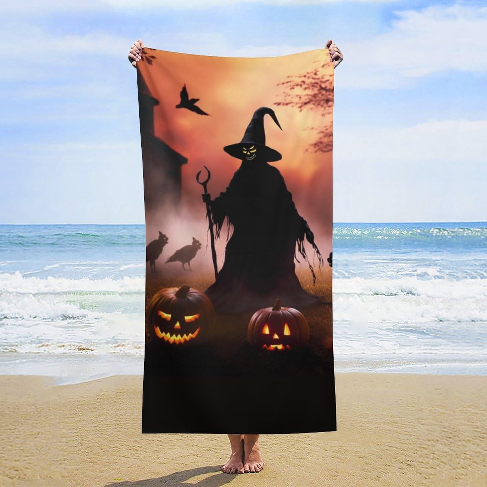 NTVOWPZO Scary Halloween Beach Towel Oversized Microfiber Bath Towels Lightweight Sand Proof Beach Towels Absorbent Pool Towels for Swimming Yoga Bathroom Towel 31.5" X 63"