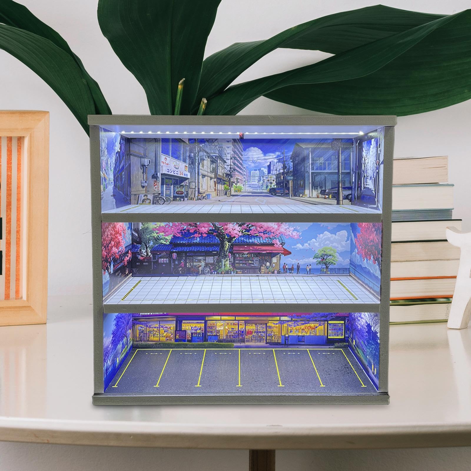 1/64 Modellauto Vitrine, Spielzeugauto Displaybox, Miniatur Szenario, Simulierte Parkplatzszene, Style F