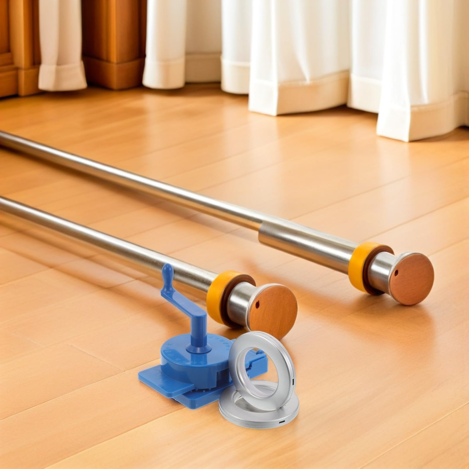 Healeved Satz aus 50 Silbernen Kunststoff Gardinenringen mit Leichtem Rundem Design und Rotierendem Lochstanzer für Badezimmer und Wohnzimmer Vorhänge