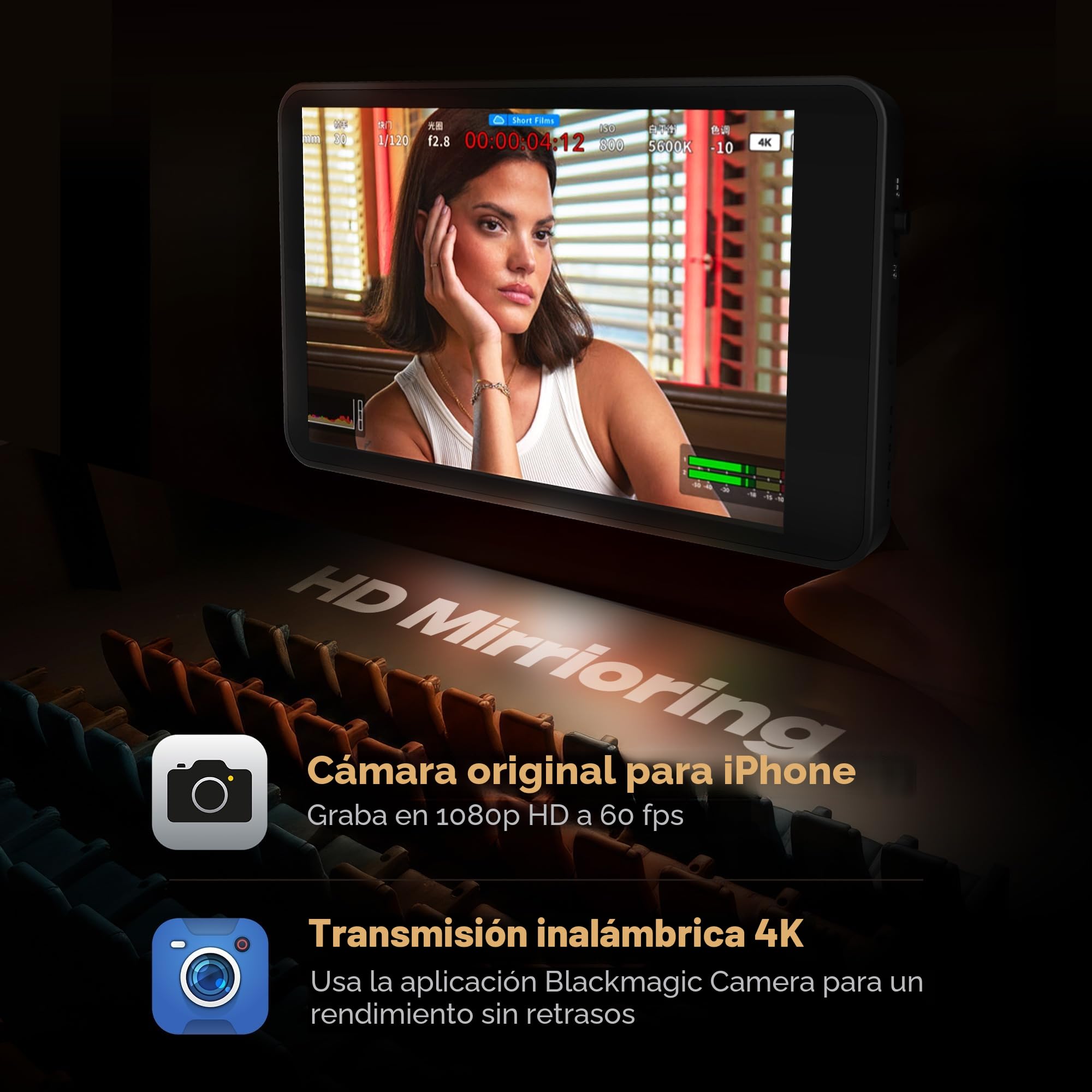 SYNCO XView Monitor Magnético para Teléfono iPhone 17 y Android, Pantalla Selfie Vlog Inalámbrica 50 m con Altavoz Integrado, Ideal para TikTok y Youtube (Negro)