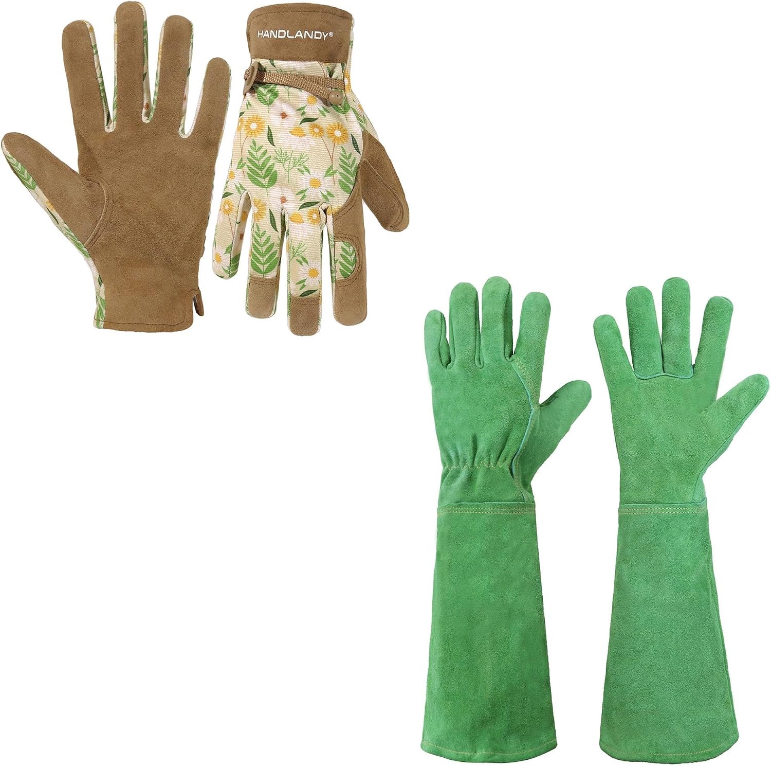 HANDLANDY Bundle – 2 Pairs of Gardening Gloves for Women, Thorn Proof Long Gauntlet Heavy Duty Garden Gloves, Elbow Length Women Rose Pruning Gloves