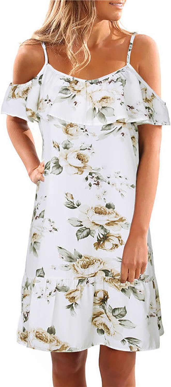 Summer Dress Floral Print Beach Dress Short Sleeve Round Neck Sundresses Off The Shoulder Evening Party Dress