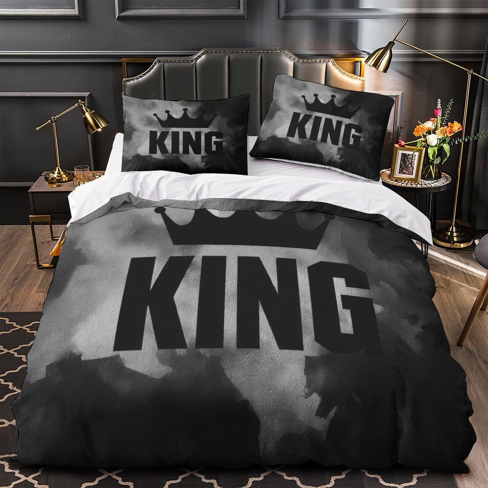 Drap de couette léger et 2 taies lit Super King motif symbole du roi