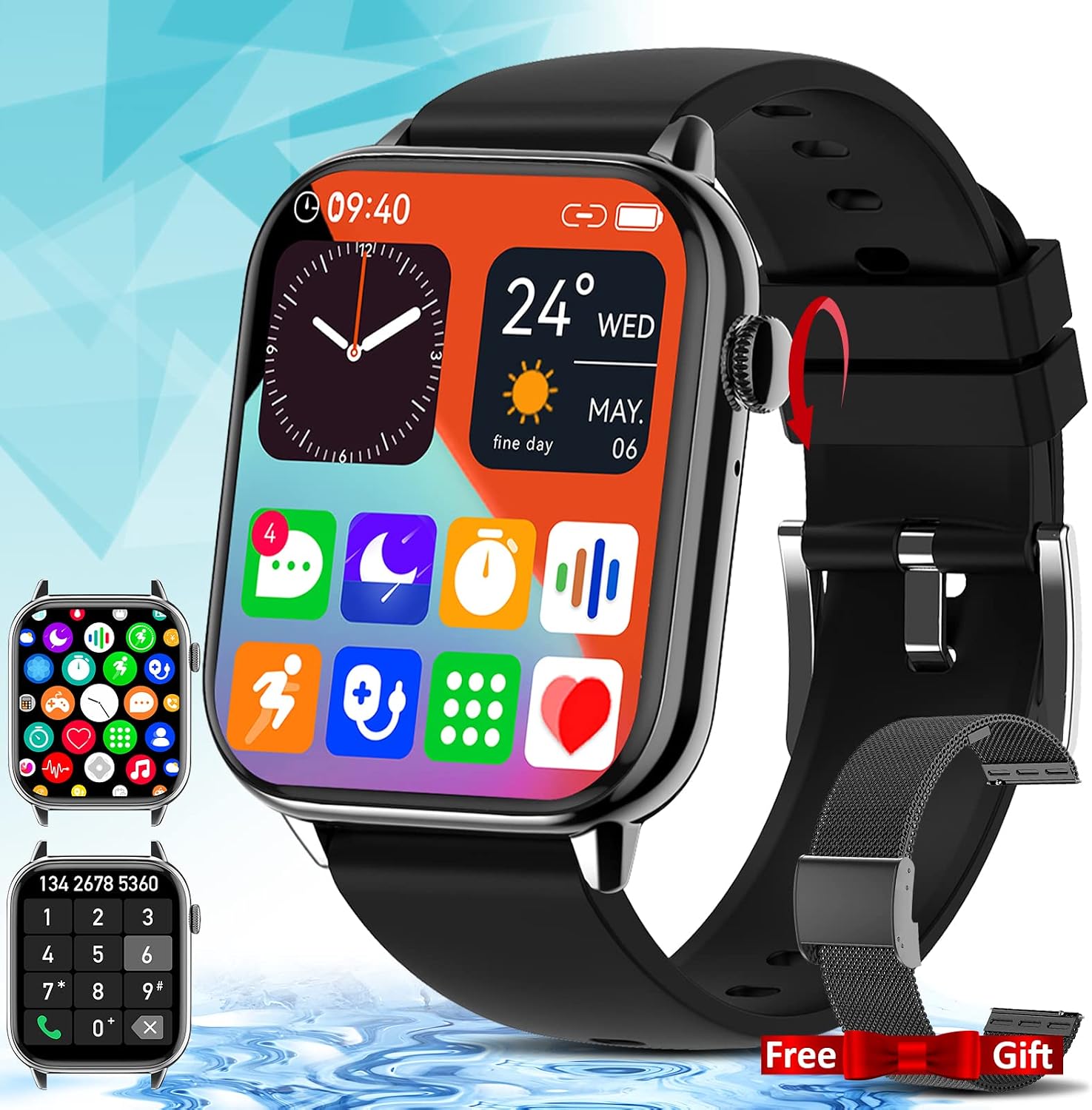 Smart Watch(Make/Answer Call),Fitness Watch with Blood Pressure Heart Rate Monitor 1.9" HD Large Screen Bluetooth Phone Watch IP67 Waterproof Smartwatch for Android Phones iOS Men Women Black 2023 New