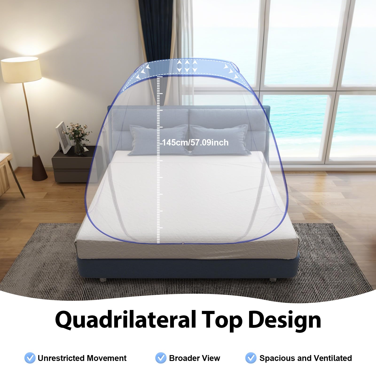 Klamboe-tent, bedluifel, luifelnet, klamboe bedhemel, 200 220 160 cm grote pop-up opvouwbare dubbele deur met bodem voor bed Camping Travel Home blauw-79x87x63 in