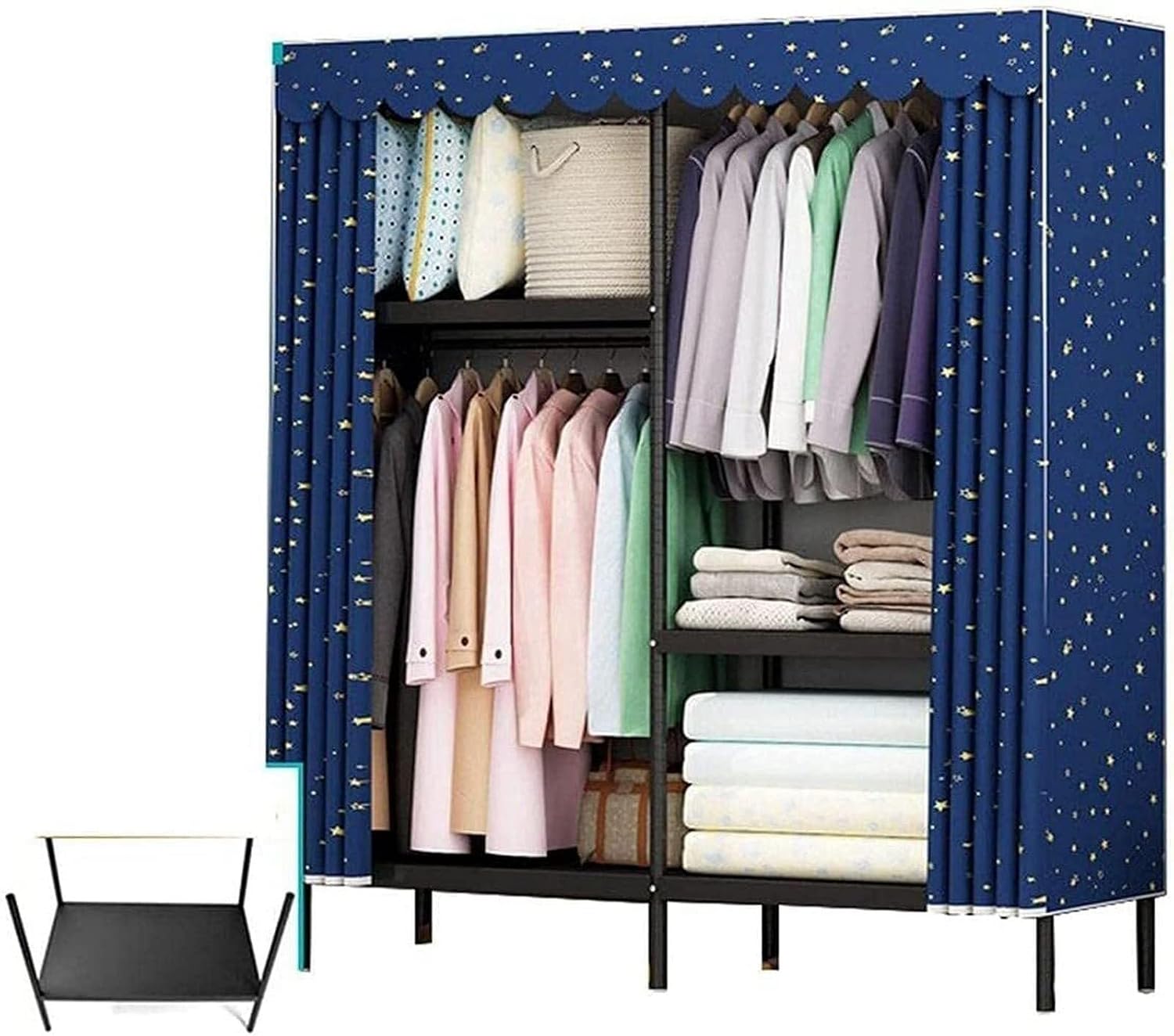 Portable Fabric Wardrobe with Metal Frame, Large Hanging Storage Closet, Tear-Resistant Waterproof Clothes Rack(175 * 120 * 45cm)