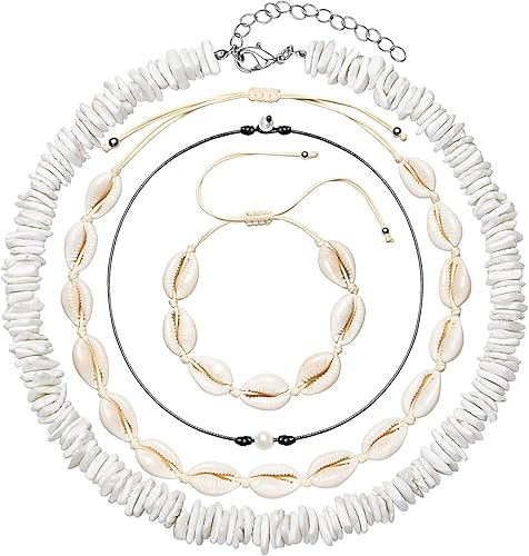 TKUAMIGO Collar de concha de puka para mujer, gargantilla de perlas naturales, collar ajustable de conchas marinas, pulsera de concha de cauri,