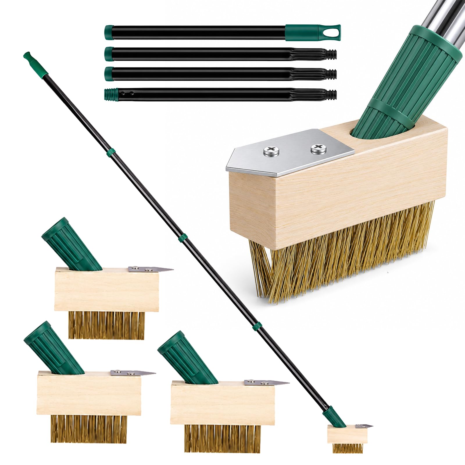 LSC Patio Weed Remover Tool 120cm Long Handle Weed Brush with 3 Replaceable Heads Moss Remover with Wire Brush & Scraper for Block Paving Driveway Garden Path and Patio Cleaning