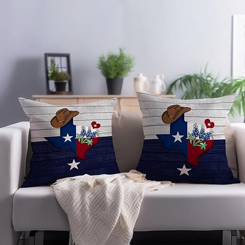 Miniatura 2 de Cryfox Juego de 2 fundas de almohada decorativas de 20 x 20 pulgadas, fundas de almohada con bandera de Texas, color azul marino y gris, para sofá,