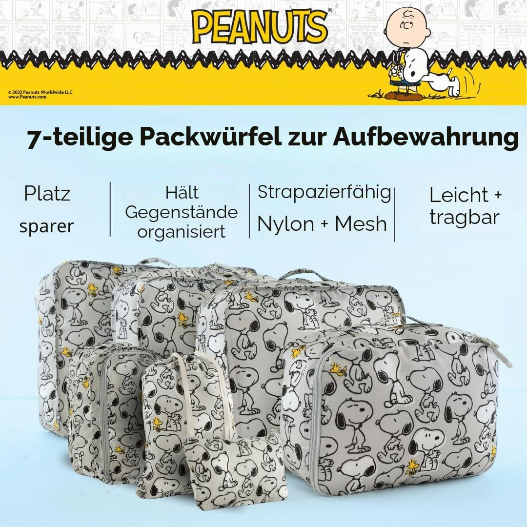 Franco Collectibles Peanuts Snoopy Beauty, 7-teiliges weiches Aufbewahrungs-Organisations-Reise-Set (offizielles Lizenzprodukt)