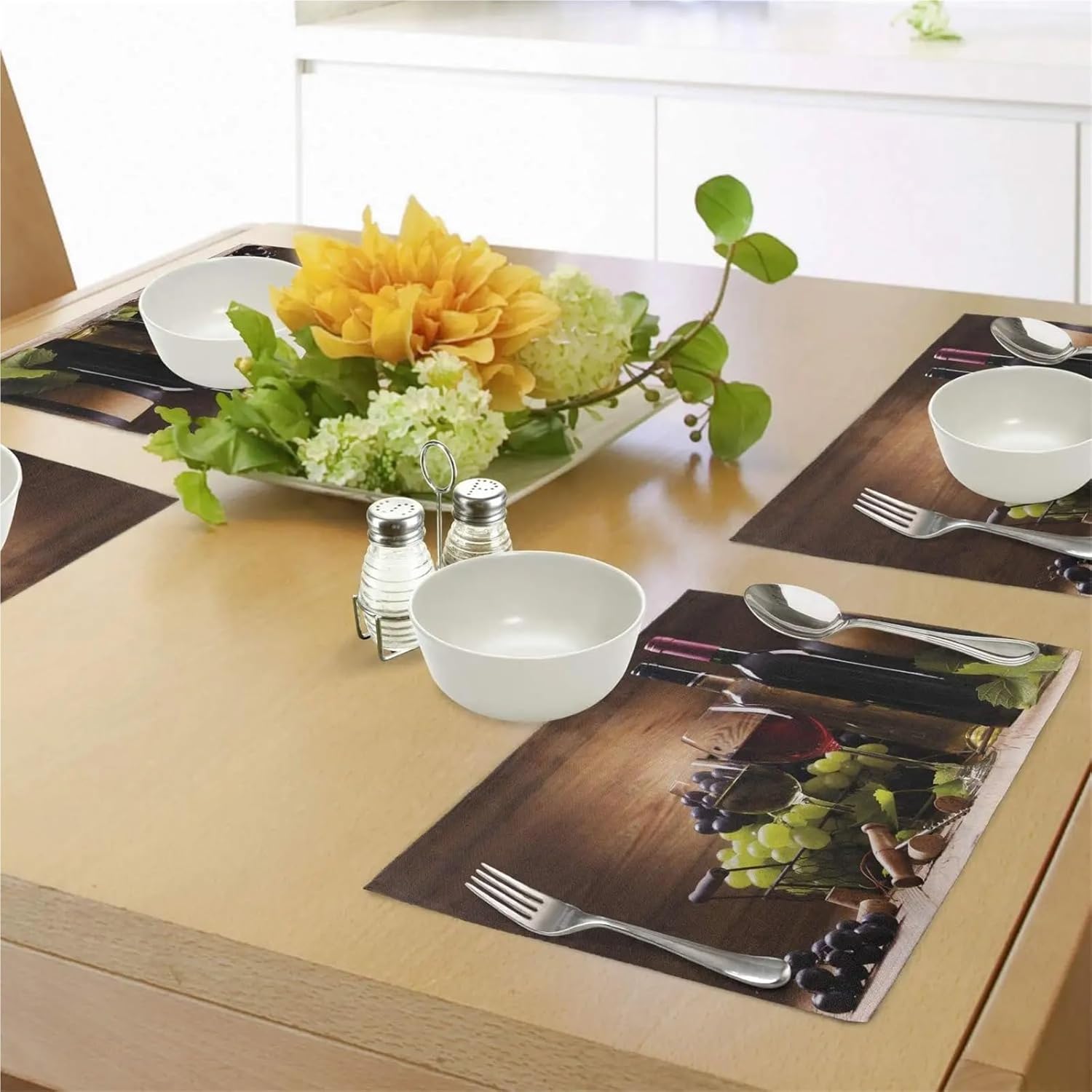 Wine Place Mats Set of 4, Glasses of Red and White Drink, Served Grapes, French Gourmet Serving Placemats, Dining Table