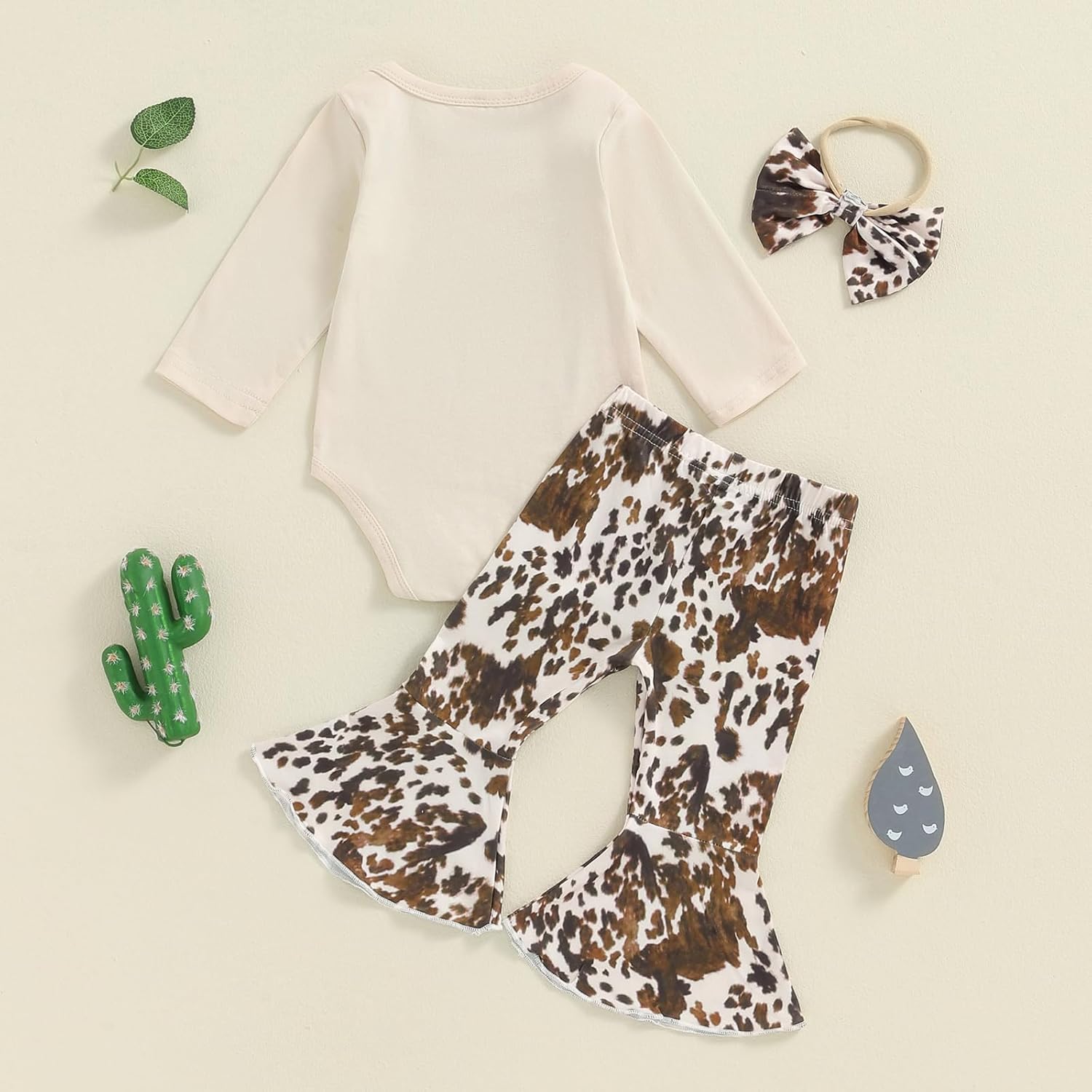 Chloefairy Western Baby Girl Fall Clothes Holy Cow I'm Cute Romper Bell Bottoms Flare Pants Set 3Pcs Infant Cowgirl Outfit - Image 3