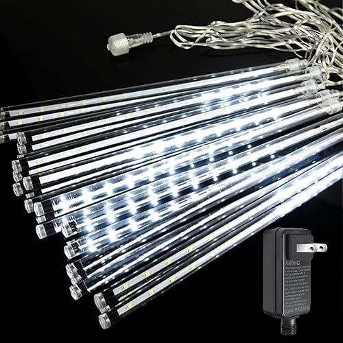 Miniatura 7 de Luces de lluvia de meteoritos para exteriores, luces de Navidad de 24 tubos 576 LED, cadena de luces de carámbano en cascada de nieve para árbol de