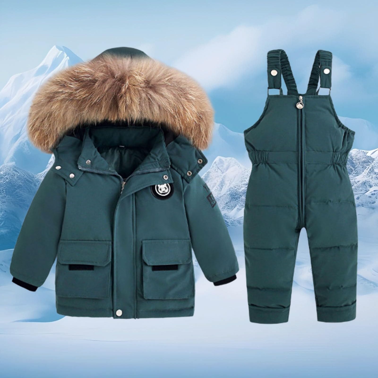 Generisch Combinaison de neige d'hiver pour fille - Isolée - Rembourrée - Deux pièces - Chaude - Tenue thermique avec combinaison pour temps froid