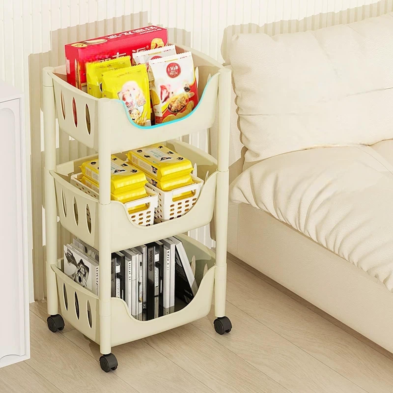 Carrello da cucina Ripiano mobile for carrello multilivello in plastica for l'organizzazione domestica(Bianco,Piccolo)