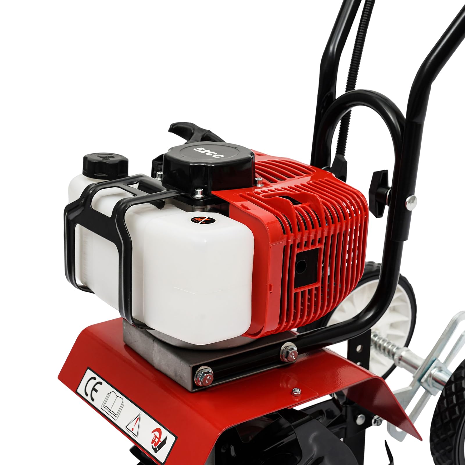 Motorhacke a gasolina 52CC | Fregona de suelo, fresadora de jardín con motor de 2 tiempos de 1700W (2,3CV) | Ancho de trabajo de 30 cm | Profundidad de trabajo de 3-12 cm | 4 cuchillas de acero |