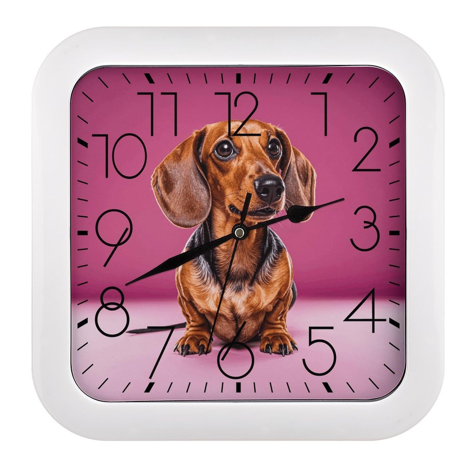 Horloge murale carrée teckel au design décoratif moderne et durable