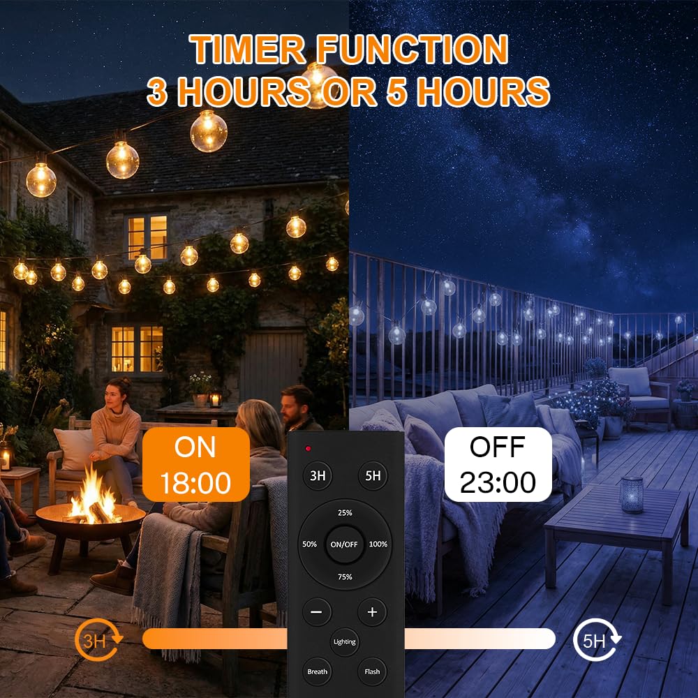 Lichterkette Led Außen Strom 60M - 60+2 G40 Glühbirnen Outdoor Lichterketten mit Timer Fernbedienung Wasserdicht Garten Beleuchtung Außen Innen Dekoration Balkon Hochzeit Party Pavillon