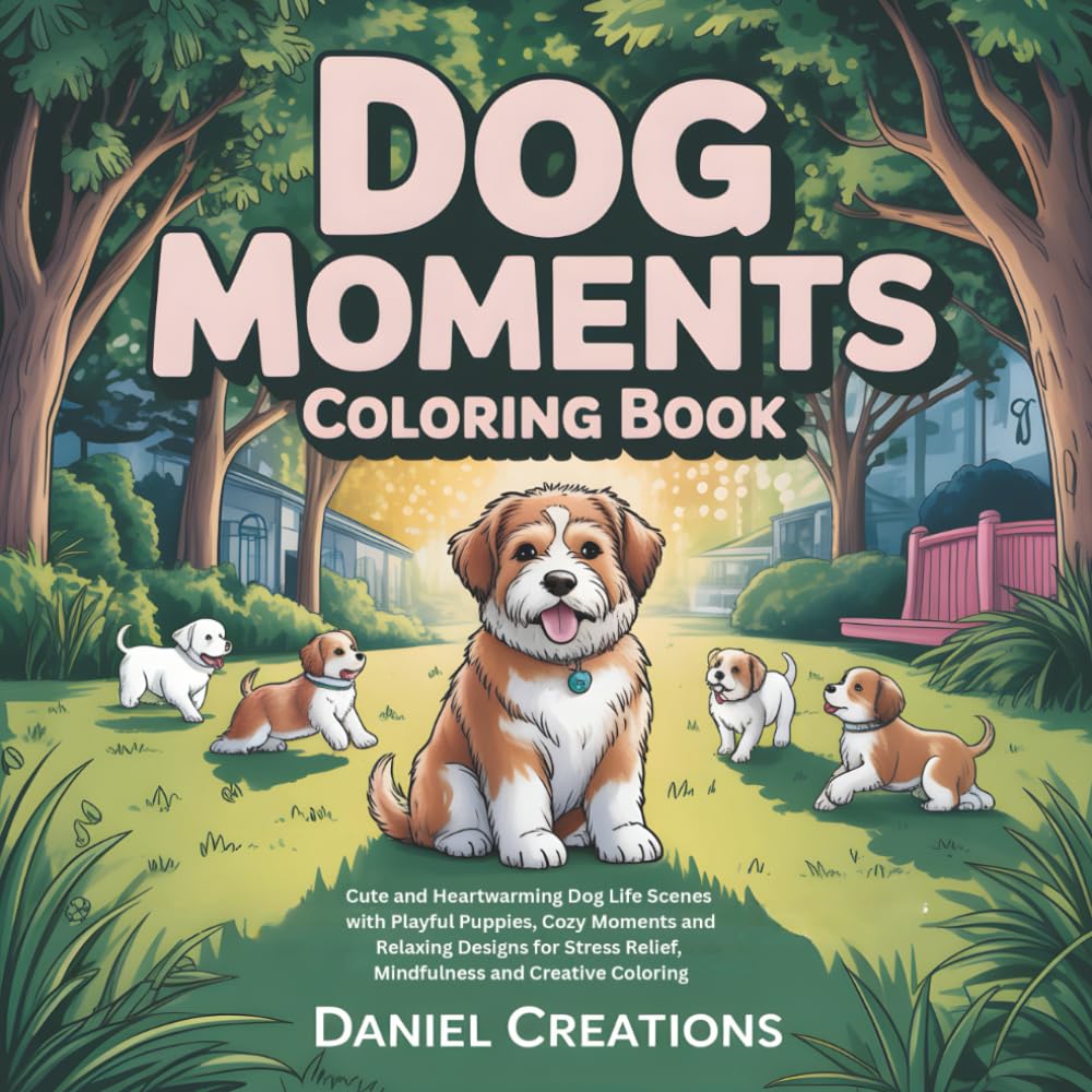 Dog Moments Coloring Book: Cute and Heartwarming Dog Life Scenes with Playful Puppies, Cozy Moments and Relaxing Designs for Stress Relief, Mindfulness and Creative Coloring