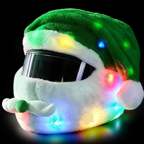Miniatura 11 de Funda para Casco de Motocicleta de Navidad Iluminada Extra Grande Decoración de Sombrero de Papá Noel 18.78 x 15.75 Pulgadas Funda para Casco Rojo,