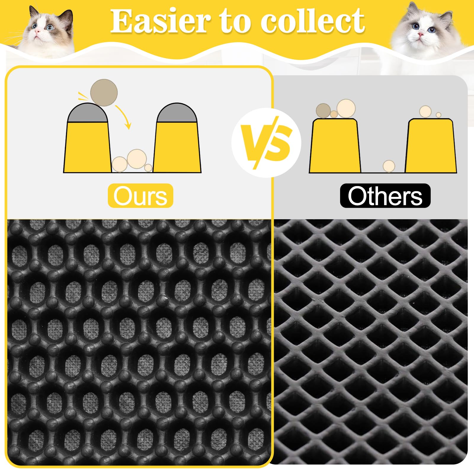 Katzenklo Matte 60x45 CM mit Klettverschluss und Großes Loch Design, Katzenstreu Matte Doppelte Wasserdichte und Rutschfeste, Katzenmatte Katzenklo Ungiftiges Material, Cat Litter Mat Grau