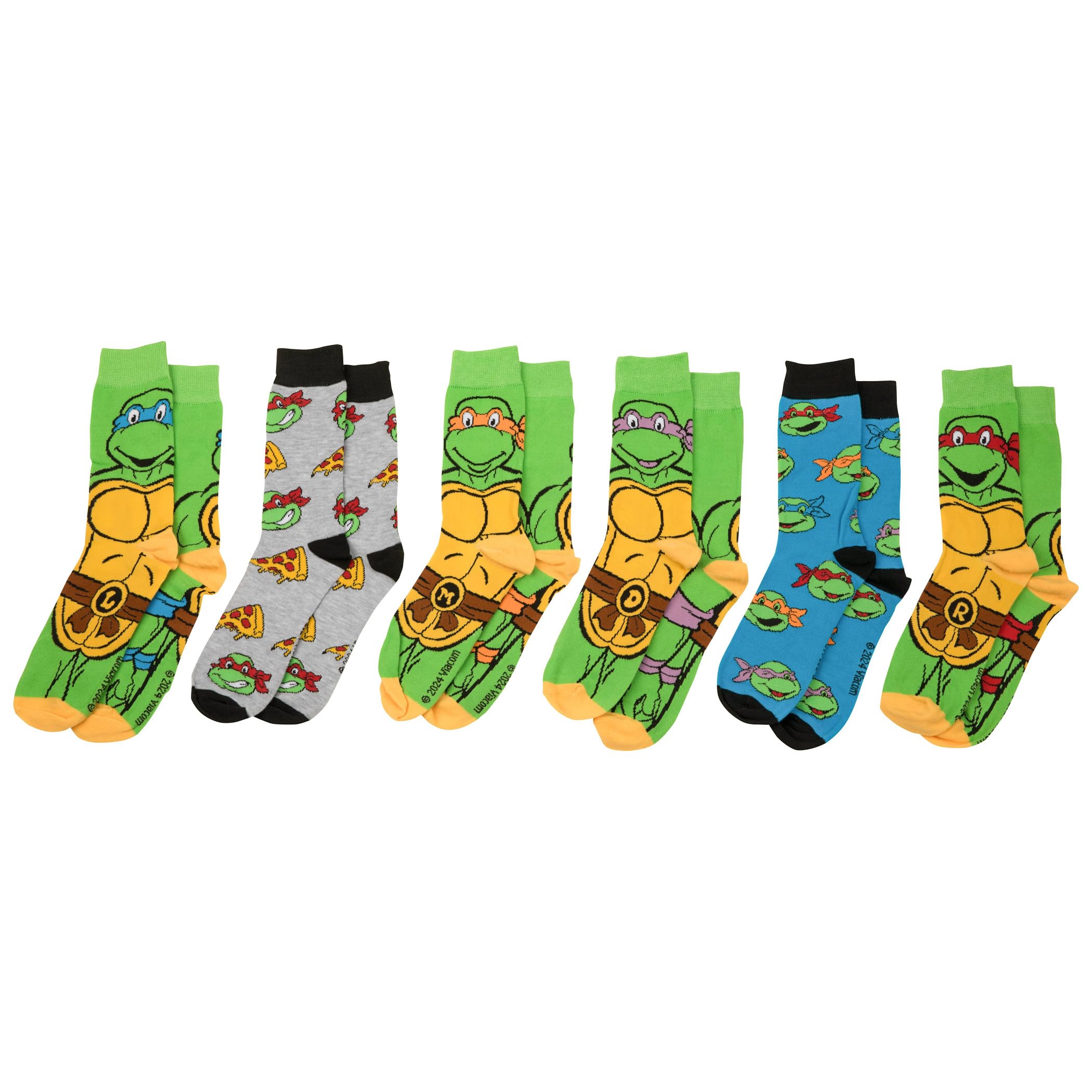 Hyp Teenage Mutant Ninja Turtles TMNT 6 Pair Pack Novelty Athletic Crew Socks for Men, Shoe Size 6-12