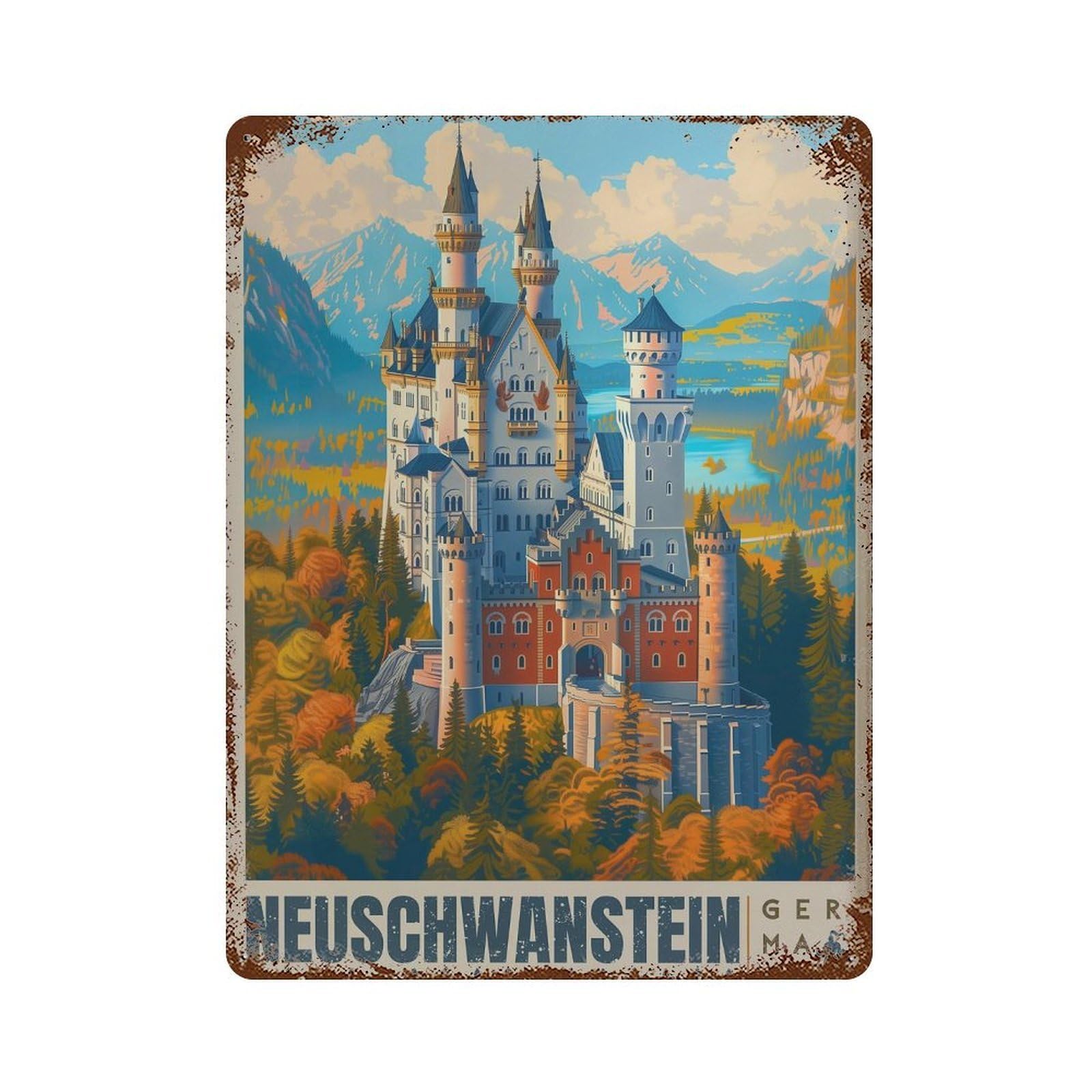 xiaoxiaoshen Neuschwanstein Castle Travel Bavaria Wall Decor Art Metal Tin Poster Modern Home Decor Art Home Bar Shop Decorations Vintage Sign 40x30cm
