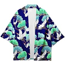 AMOMA Men Japanese Kimono Lightweight Loose Breathable Casual Cardigan Coat Top Yukata Jacket3XL,CraneBlueGreen