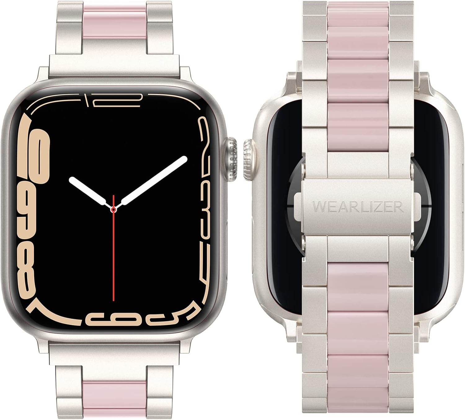 Wearlizer Compatible with Apple Watch Band 38/40/41/42mm Fashion Wristbands Womens, Stainless Steel + Resin Metal Replacement for iWatch Series 11 10 9 8 7 6 5 4 3 SE/Ultra 3 2 1-Starlight+Pink - Image 3