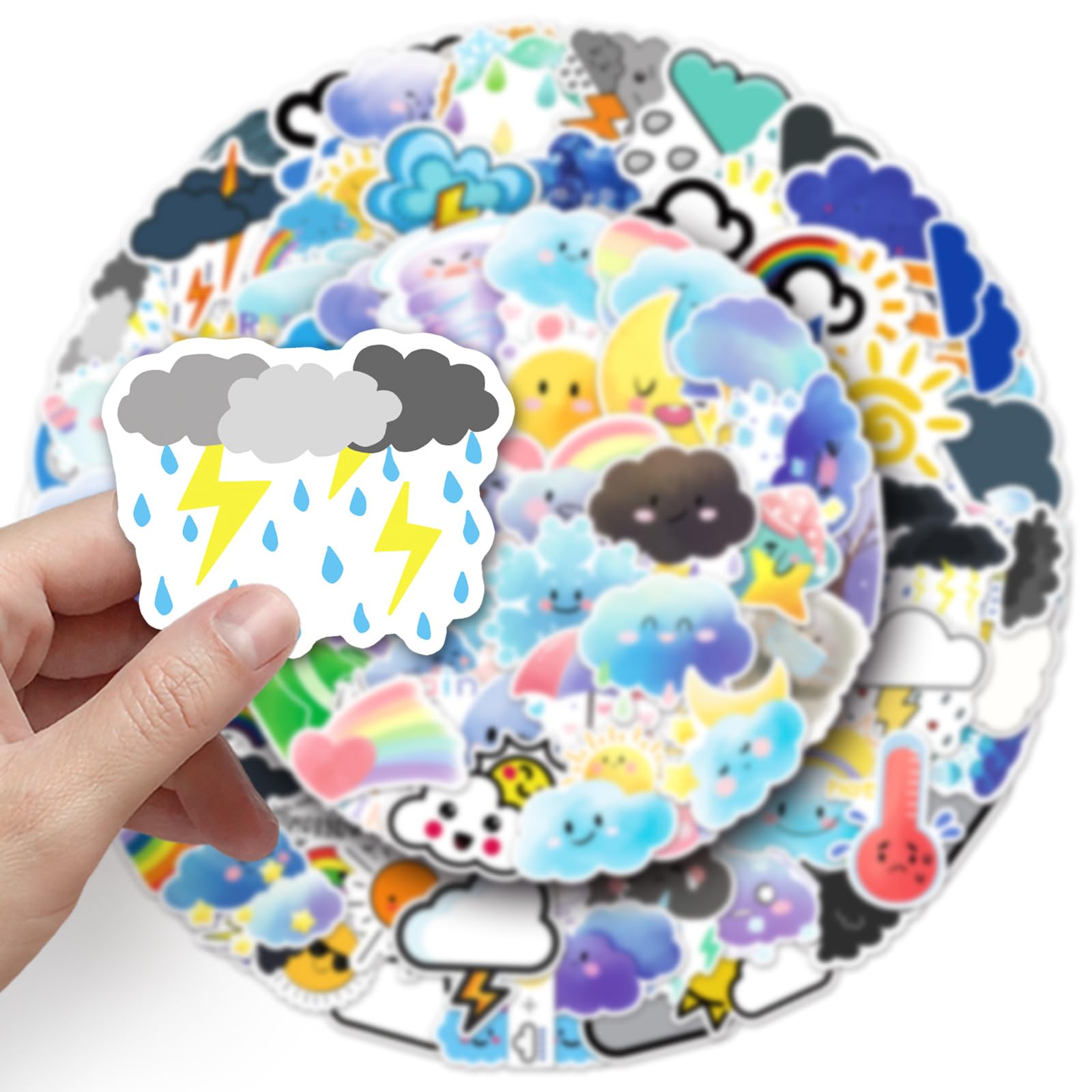 100Pcs Weather Graffiti Stickers for Water Bottles,Guitar,Bicycle,Laptop,Skateboard,Computer,Sky Cloud Cute Style Stickers Waterproof Vinyl,Scrawl Decoration for Girls Boys Children Teens - Image 3