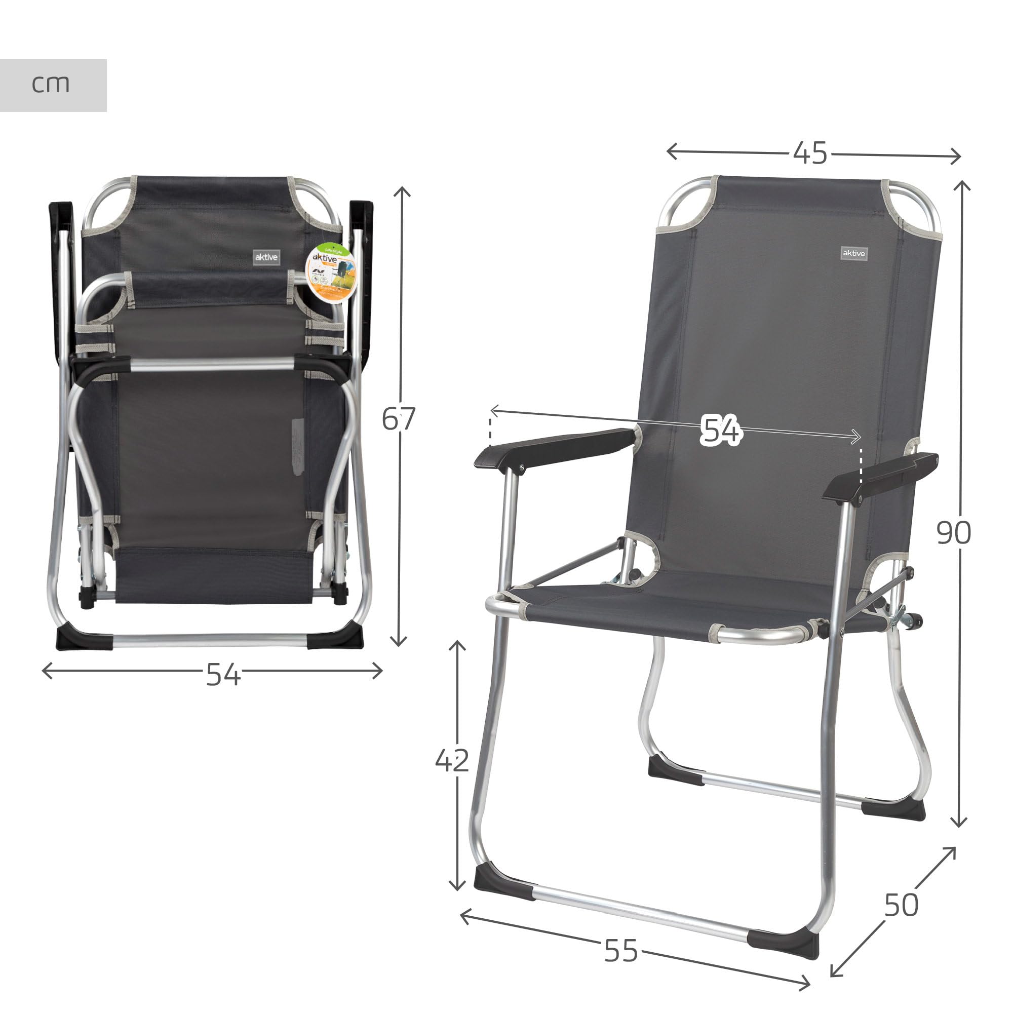 AKTIVE 52884 - Sedia da campeggio pieghevole ultraleggera | Seggiolone 45x50x90 cm | Include blocchi antiribaltamento | Alta stabilità - Peso massimo 110 kg