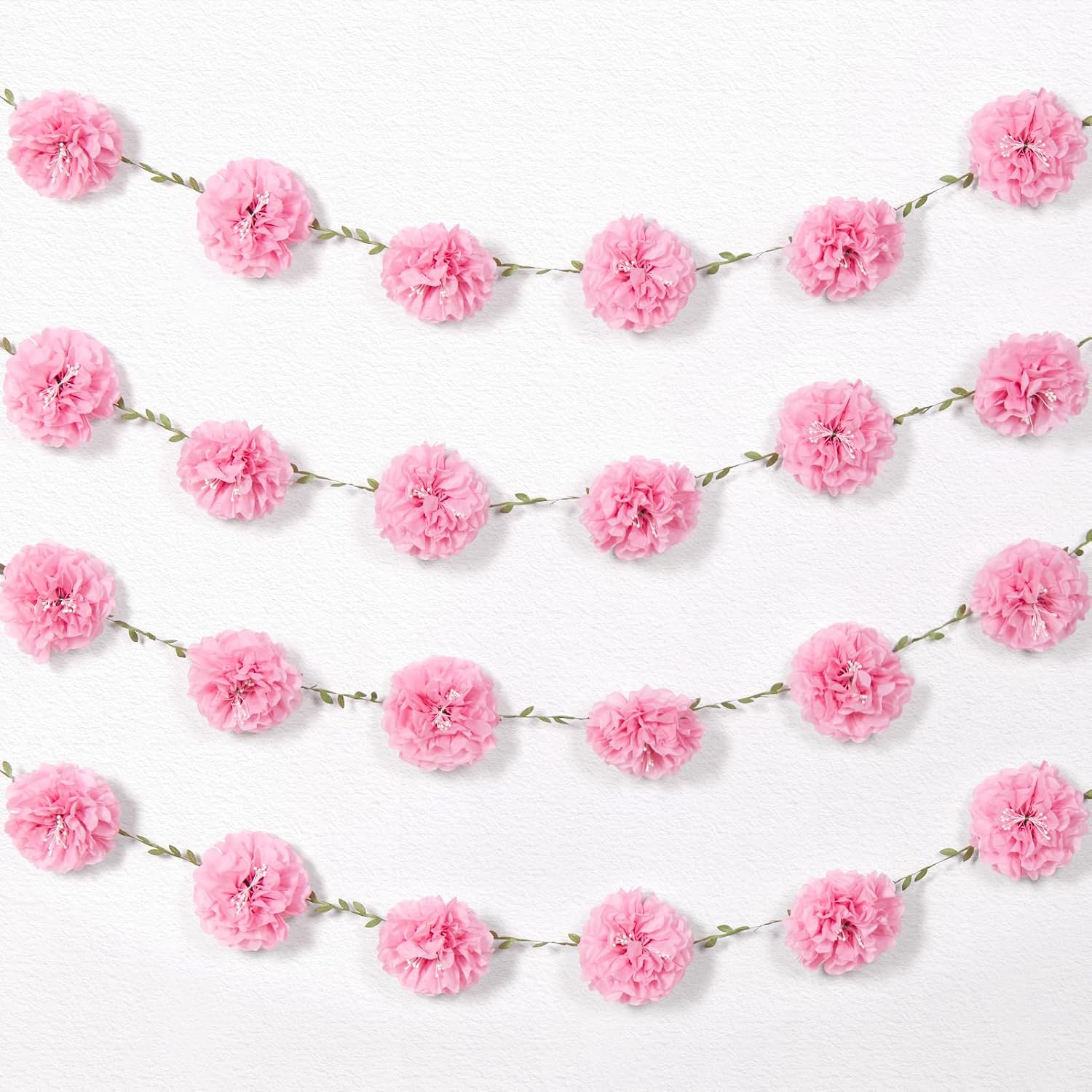 Pink Tissue Paper Flowers Pom Pom Spring Garland （2PCS） Hanging Decor Pink Party Decorations for Women Girls Birthday Bachelorette Baby Shower Wedding Party Supplies