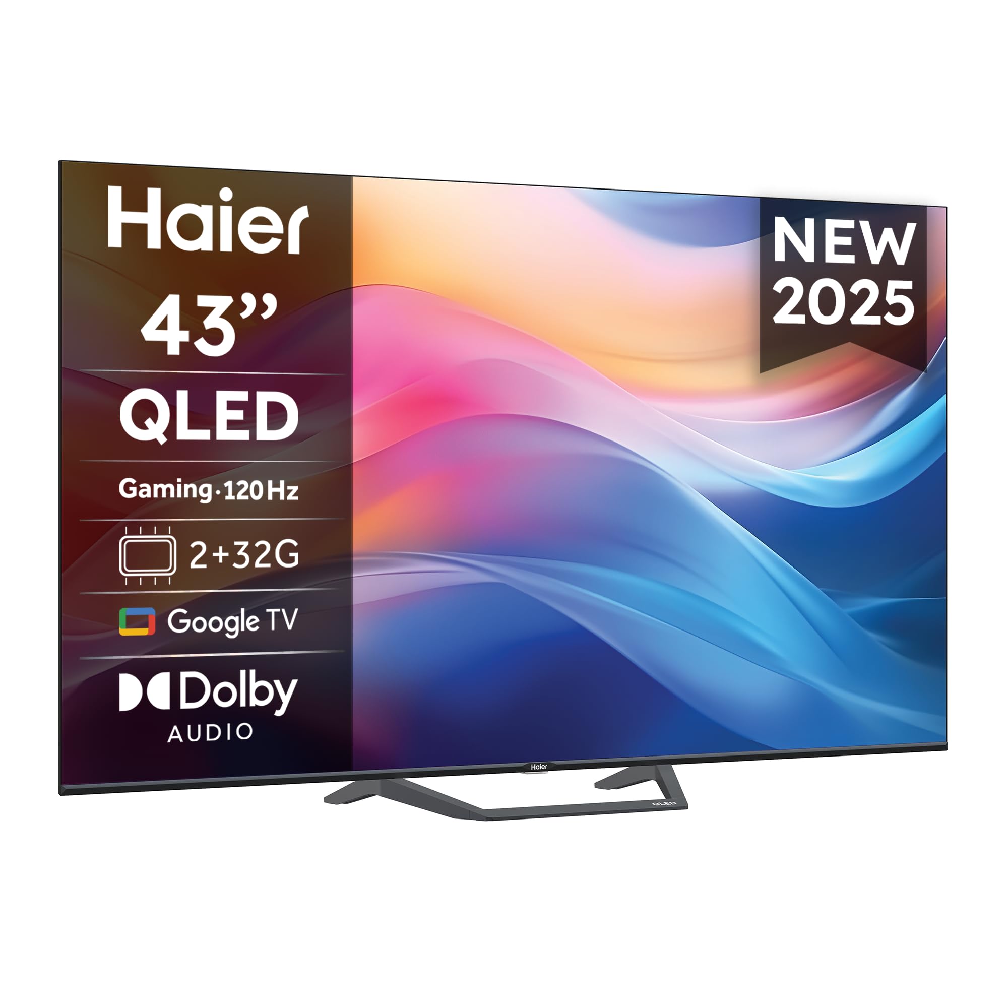 Haier QLED 4K UHD S81FUX - 43", Smart TV, Google TV, Dolby Audio, HDR10, Télécommande Intelligente, Google Assistant, Bluetooth 5.1, Gaming Accelerator, USB 2.0, DBX TV, HDMI 2.1 x 4