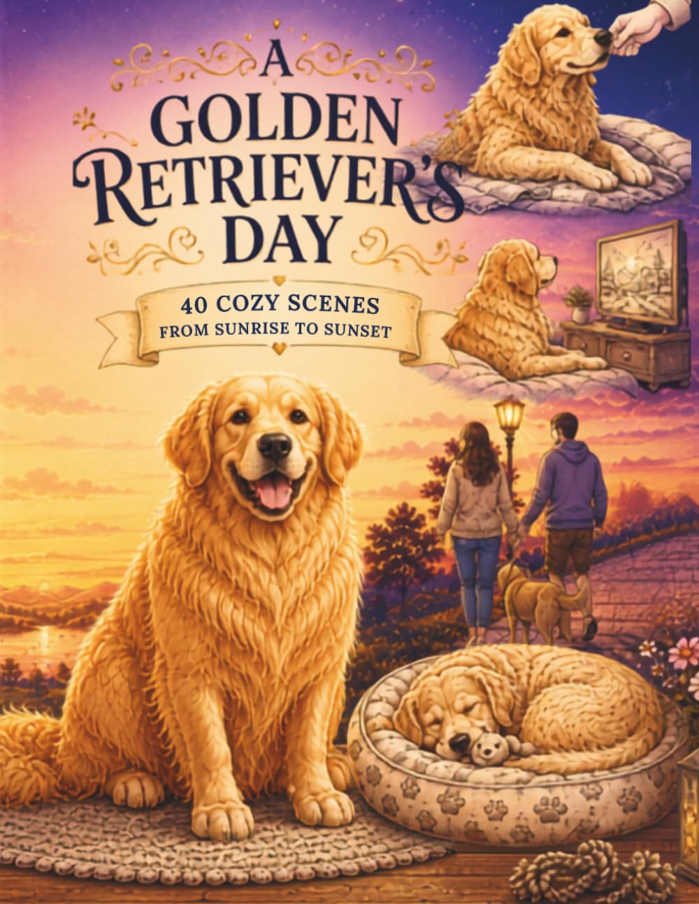 A Golden Retriever's Day: 40 Cozy Scenes from Sunrise to Sunset (A Dog's Day: Bold & Easy Coloring Books for Adults)