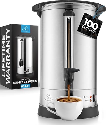 Zulay Commercial Coffee Maker, Coffee Urn 100 Cup, Large Coffee Percolator - 100 Cup Coffee Maker with Double-Wall Stainless Steel, Commercial Coffee Urn Quick Brew Tea Percolator for Events - Silver